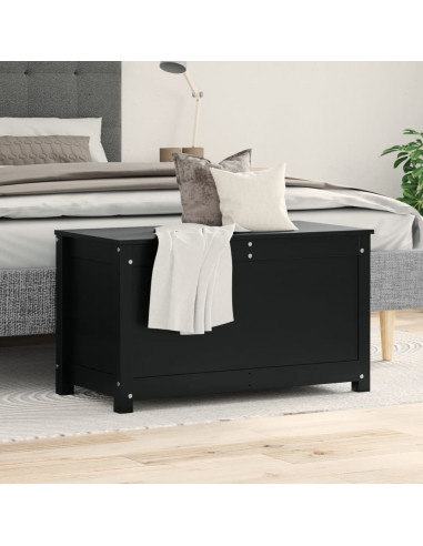 Contenitore Portaoggetti Nero 80x40x45,5cm Legno Massello Pino