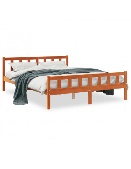 Giroletto con Testiera Marrone Cera 150x200 cm Massello Pino