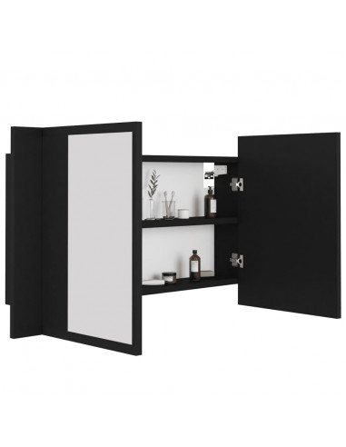 Armadietto a Specchio con Luci LED Nero 80x12x45 cm in Acrilico