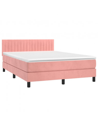 Letto a Molle con Materasso e LED Rosa 140x200 cm in Velluto