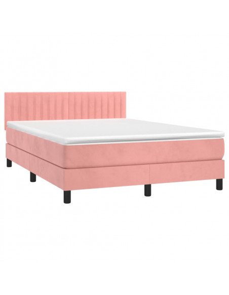 Letto a Molle con Materasso e LED Rosa 140x200 cm in Velluto