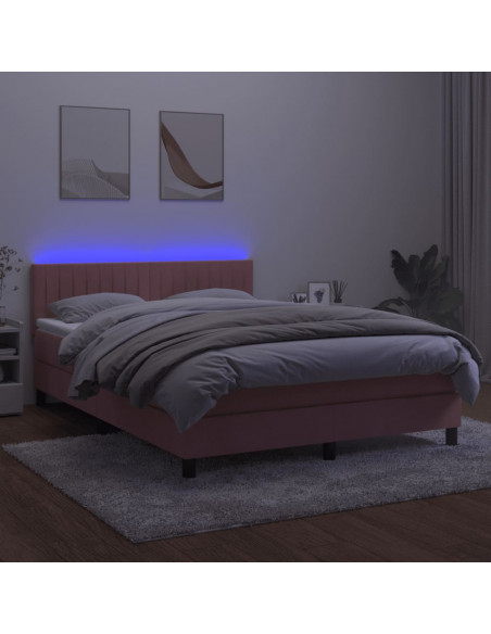 Letto a Molle con Materasso e LED Rosa 140x200 cm in Velluto
