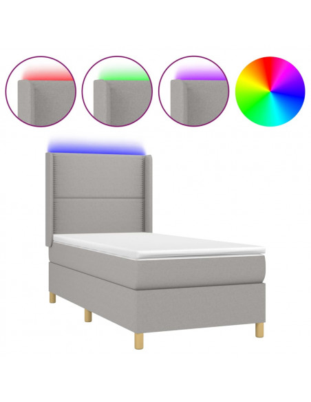 Letto a Molle Materasso e LED Grigio Chiaro 90x190 cm Tessuto
