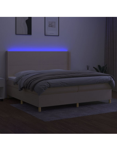 Letto a Molle Materasso e LED bianco 200x200cm in Tessuto