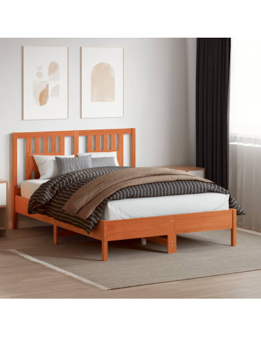 Testiera Marrone Cera 140 cm in Legno Massello di Pino