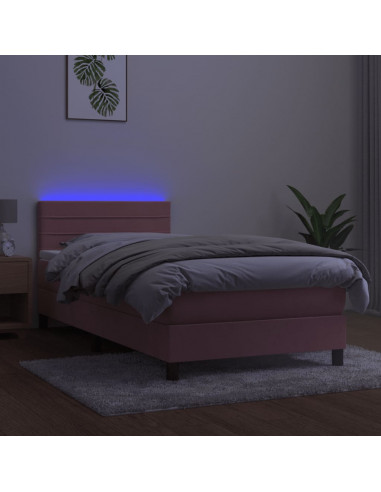 Letto a Molle con Materasso e LED Rosa 90x200 cm in Velluto