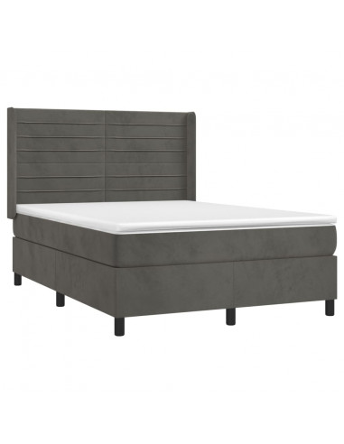 Letto a Molle con Materasso e LED Grigio Scuro 140x200 cm