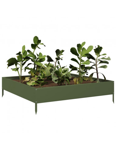 Fioriera Rialzata Giardino Verde Oliva 100x100x26 cm Acciaio