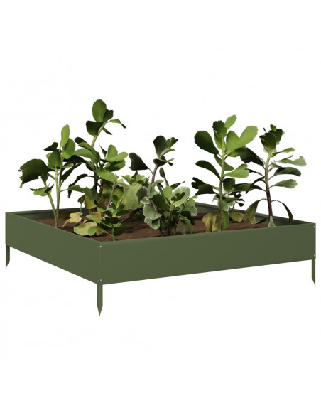 Fioriera Rialzata Giardino Verde Oliva 100x100x26 cm Acciaio
