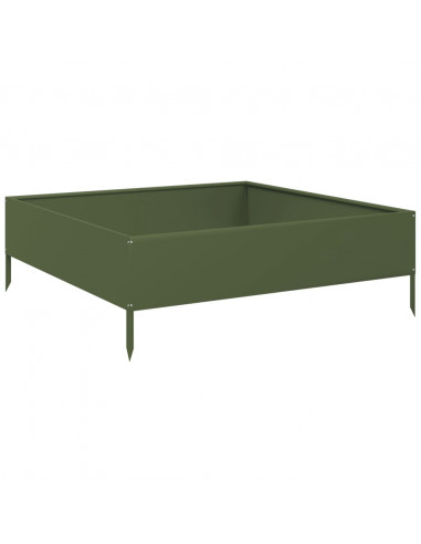Fioriera Rialzata Giardino Verde Oliva 100x100x33,5 cm Acciaio