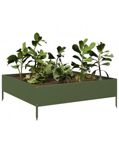 Fioriera Rialzata Giardino Verde Oliva 100x100x33,5 cm Acciaio