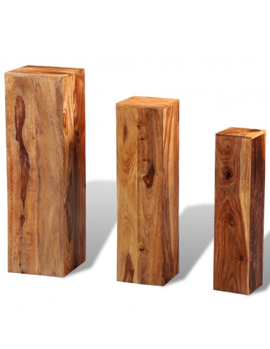 Supporti per Piante 3 pz in Massello di Sheesham Marrone