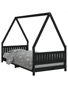 Giroletto per Bambini Nero 90x200 cm in Legno Massello di Pino 2