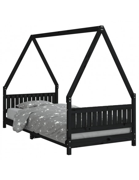 Giroletto per Bambini Nero 90x200 cm in Legno Massello di Pino
