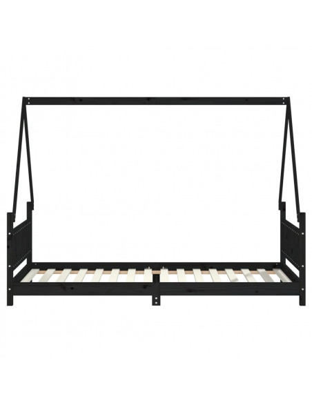 Giroletto per Bambini Nero 90x200 cm in Legno Massello di Pino