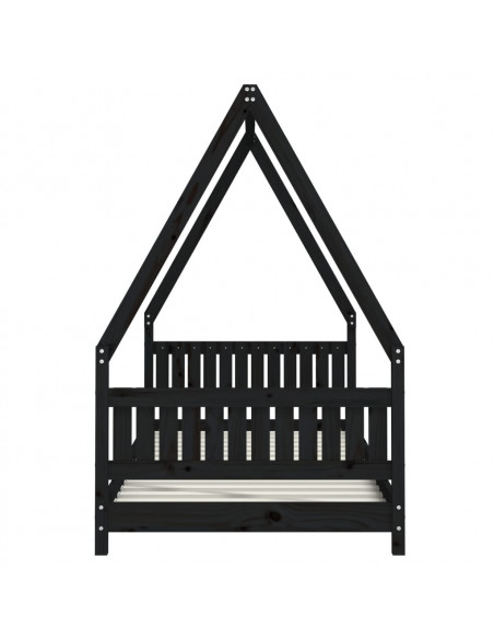 Giroletto per Bambini Nero 90x200 cm in Legno Massello di Pino