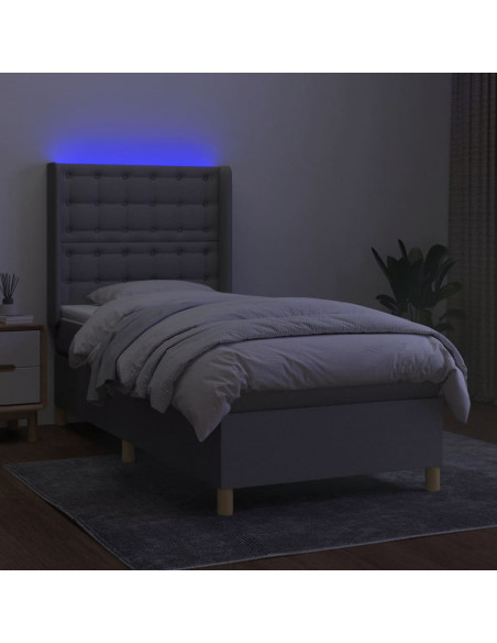 Letto a Molle Materasso e LED Grigio Chiaro 90x200 cm Tessuto