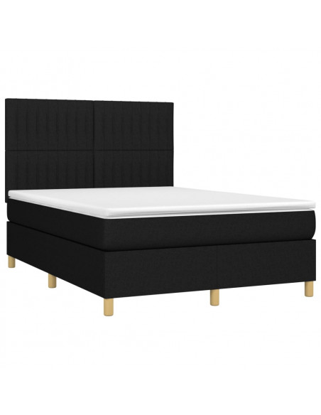 Letto a Molle con Materasso e LED Nero 140x200 cm in Tessuto