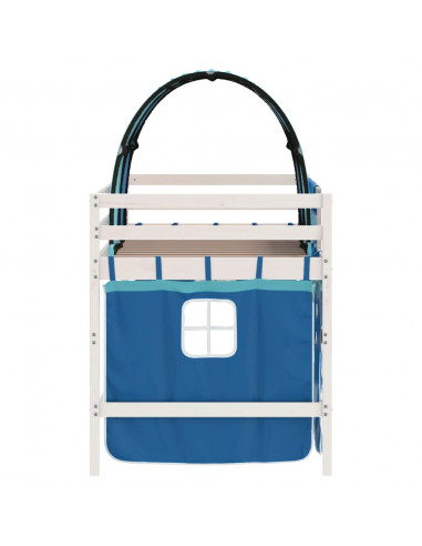 Letto a Soppalco con Tunnel Bambini Blu 80x200cm Massello Pino