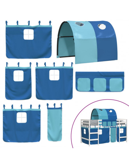 Letto a Soppalco con Tunnel Bambini Blu 80x200cm Massello Pino