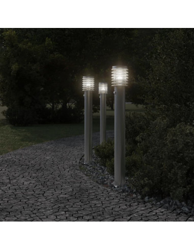 Lampada da Terra per Esterni Sensore Argento 110 cm in Acciaio