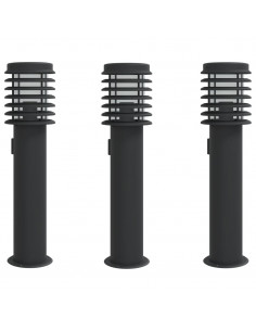 Lampade da Terra per Esterni con Presa 3 pz Nere 60 cm Acciaio 2