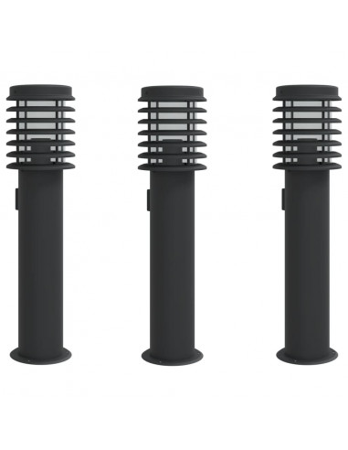 Lampade da Terra per Esterni con Presa 3 pz Nere 60 cm Acciaio