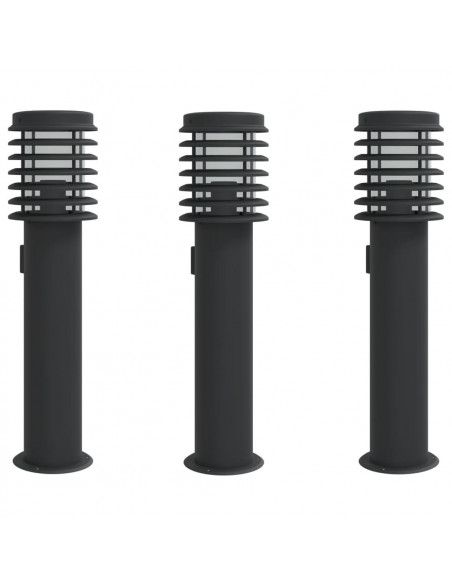 Lampade da Terra per Esterni con Presa 3 pz Nere 60 cm Acciaio
