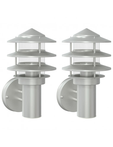 Applique da Esterno 2 pz Argento in Acciaio Inossidabile