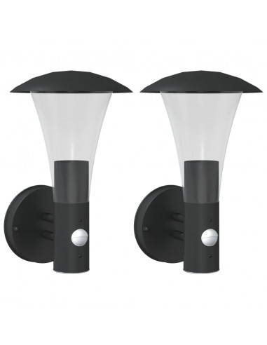Applique per Esterno con Sensore 2 pz Nere in Acciaio Inox