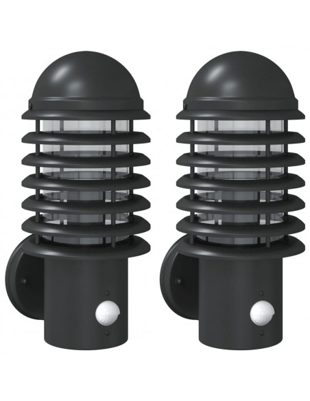 Applique per Esterno con Sensore 2 pz Nere in Acciaio Inox