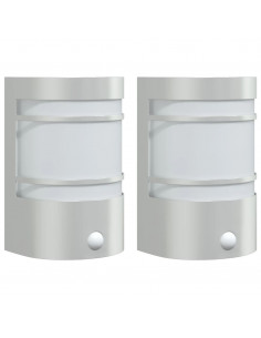 Applique per Esterno con Sensore 2 pz Argento in Acciaio Inox 2