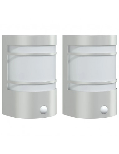 Applique per Esterno con Sensore 2 pz Argento in Acciaio Inox