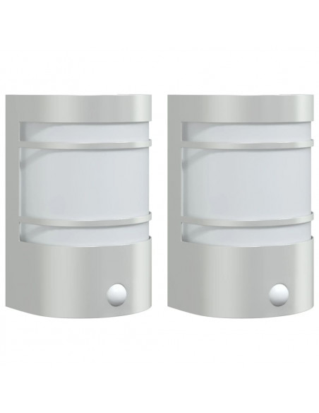 Applique per Esterno con Sensore 2 pz Argento in Acciaio Inox