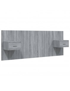Testiera Letto con Comodini in Legno Multistrato Grigio Sonoma 2
