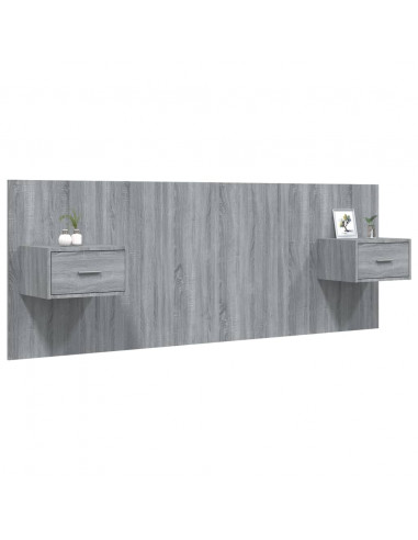 Testiera Letto con Comodini in Legno Multistrato Grigio Sonoma