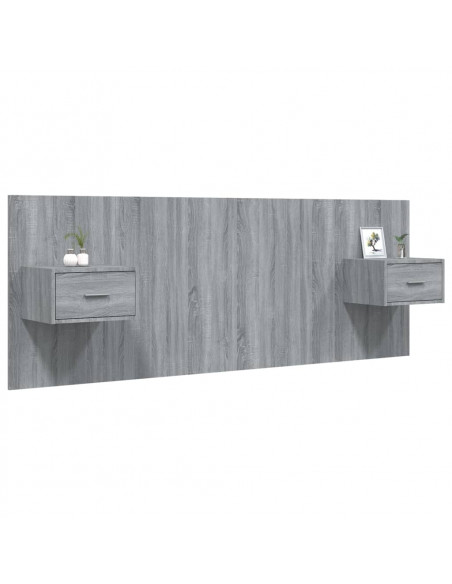 Testiera Letto con Comodini in Legno Multistrato Grigio Sonoma