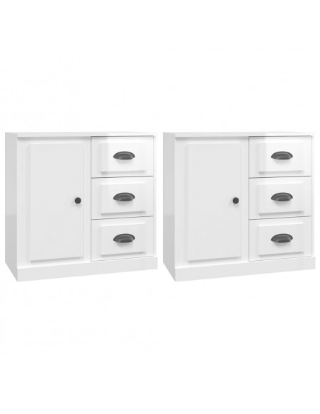 Credenze 2 pz Bianco Lucido in Legno Multistrato