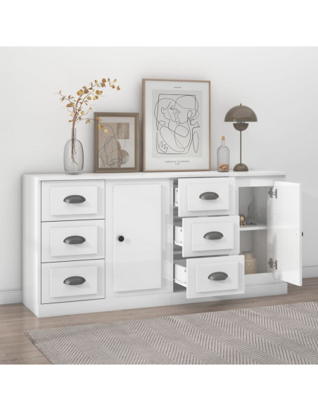 Credenze 2 pz Bianco Lucido in Legno Multistrato