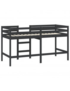 Letto Soppalco con Scala Bambini Nero 80x200cm Massello Pino 2