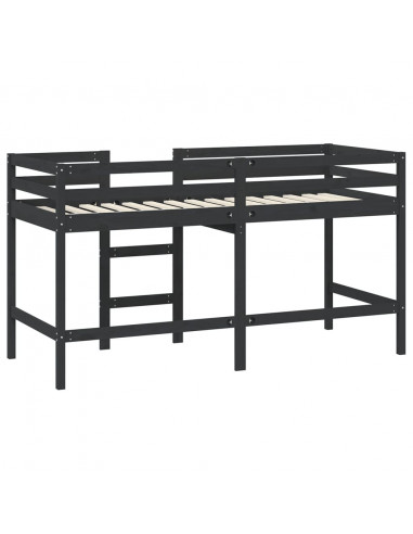 Letto Soppalco con Scala Bambini Nero 80x200cm Massello Pino