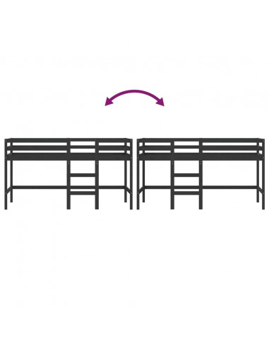 Letto Soppalco con Scala Bambini Nero 80x200cm Massello Pino