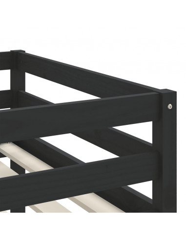 Letto Soppalco con Scala Bambini Nero 80x200cm Massello Pino