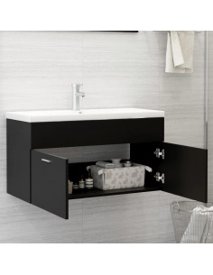 Mobile con Lavabo Integrato Nero in Legno Multistrato 2