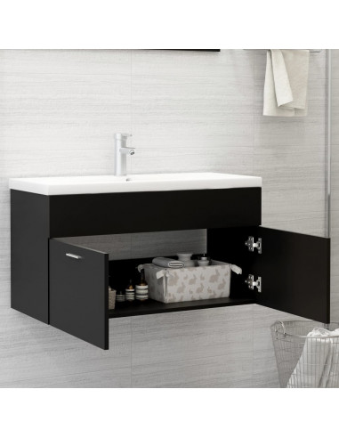 Mobile con Lavabo Integrato Nero in Legno Multistrato