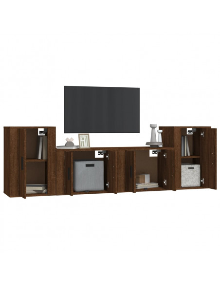 Set Mobili Porta TV 4 pz Rovere Marrone in Legno Multistrato