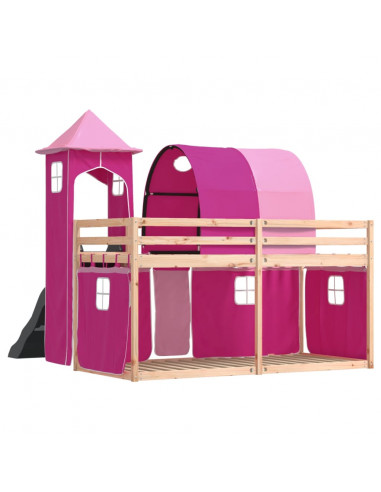 Letto a Castello con Scivolo e Tende Rosa 80x200 cm