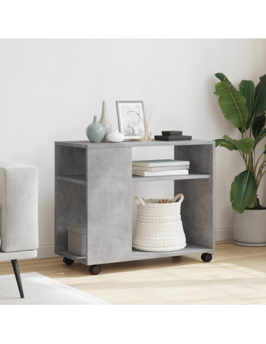 Tavolino con Ruote Grigio Cemento 70x35x60 cm in Truciolato