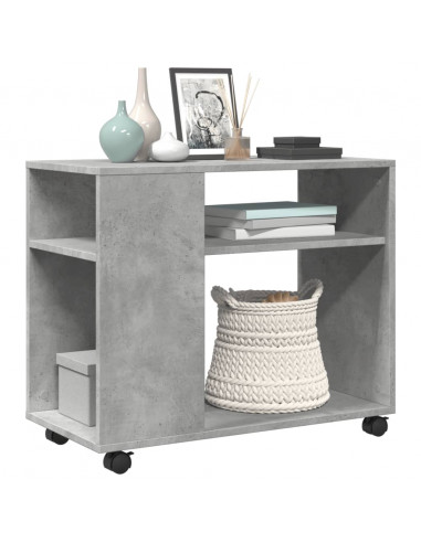 Tavolino con Ruote Grigio Cemento 70x35x60 cm in Truciolato