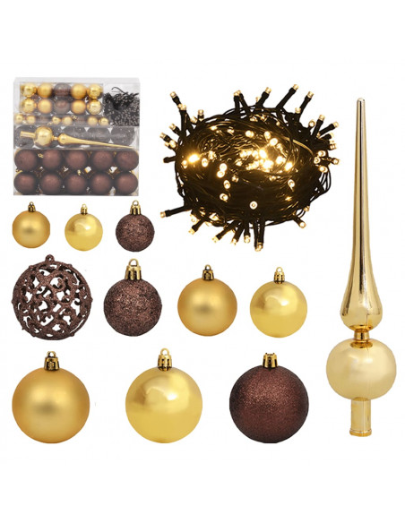 Set Natale con 120 Palline Punta e 300 Luci LED Oro e Bronzo